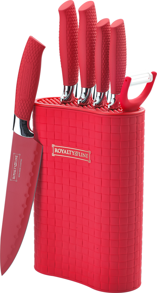 Royalty Line RL-6MSTK: Knives with Stand 6PCS Red