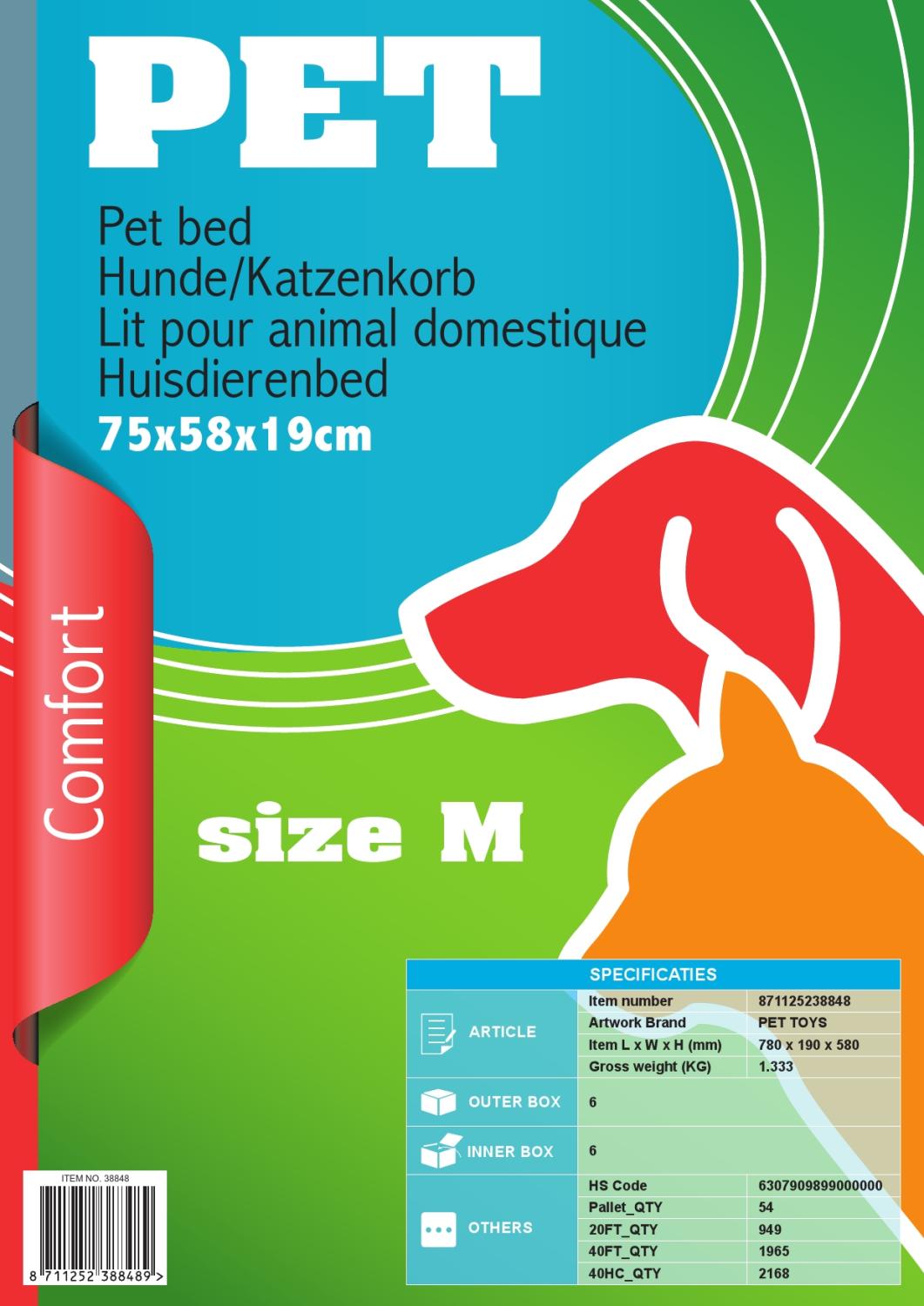 Husdjursbädd med Kudde 75x55x15cm (BxDxH) -100% polyester