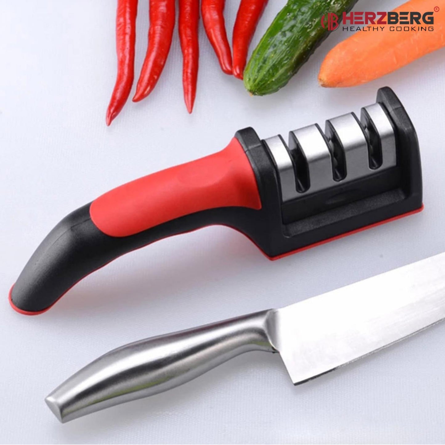 Herzberg Sturdy Knife Sharpener Red/Black