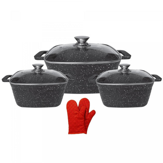 Cheffinger CF-SQC01: 6 Pieces Square Cookware Set with Kitchen Gloves