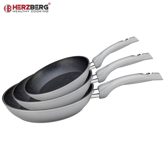 Herzberg 3 Pieces Forged Aluminum Frypan Set 20/24/28 Silver