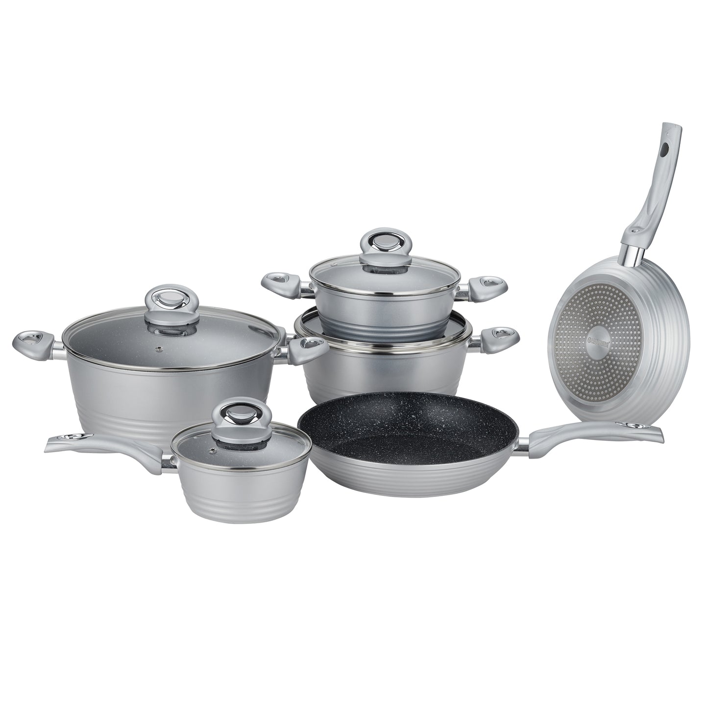 Herzberg 10 Pieces Forged Cookware Set Gray
