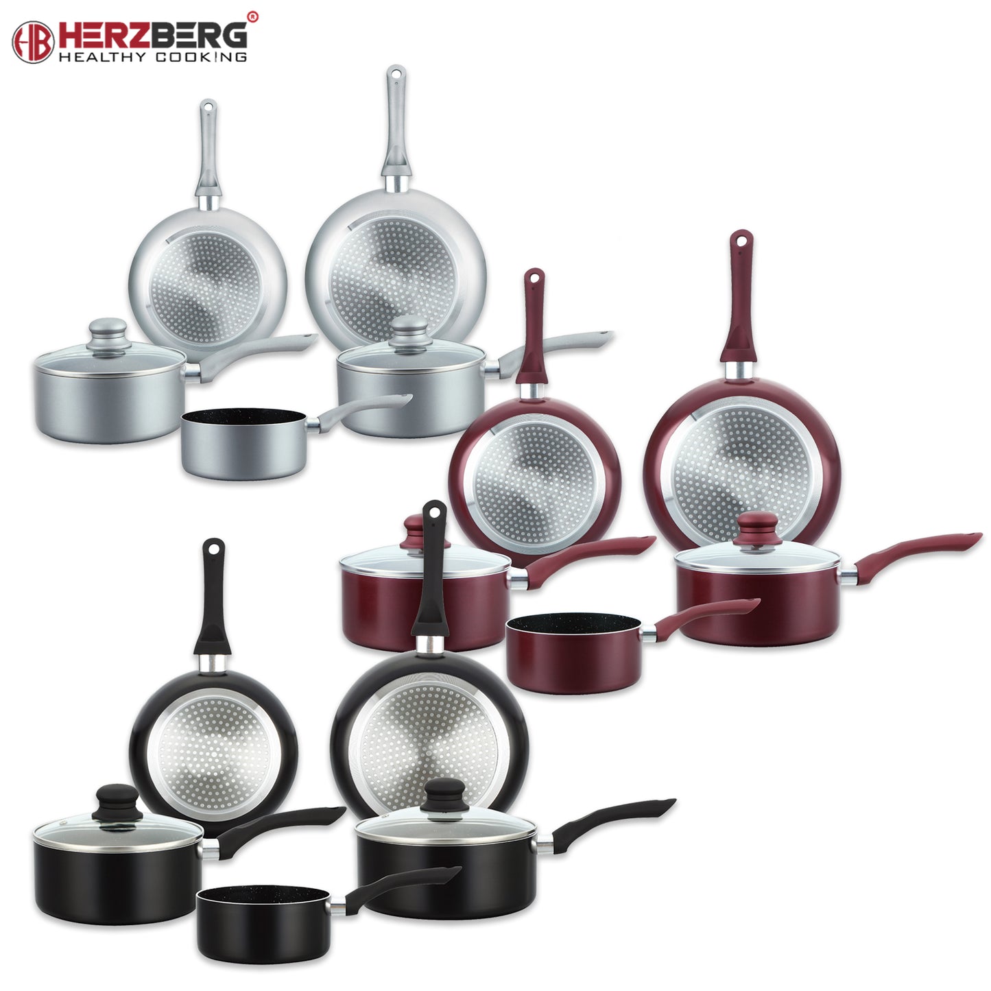 Herzberg 7 delars kokkärl  sats med non-stick stenbeläggning (Silver)