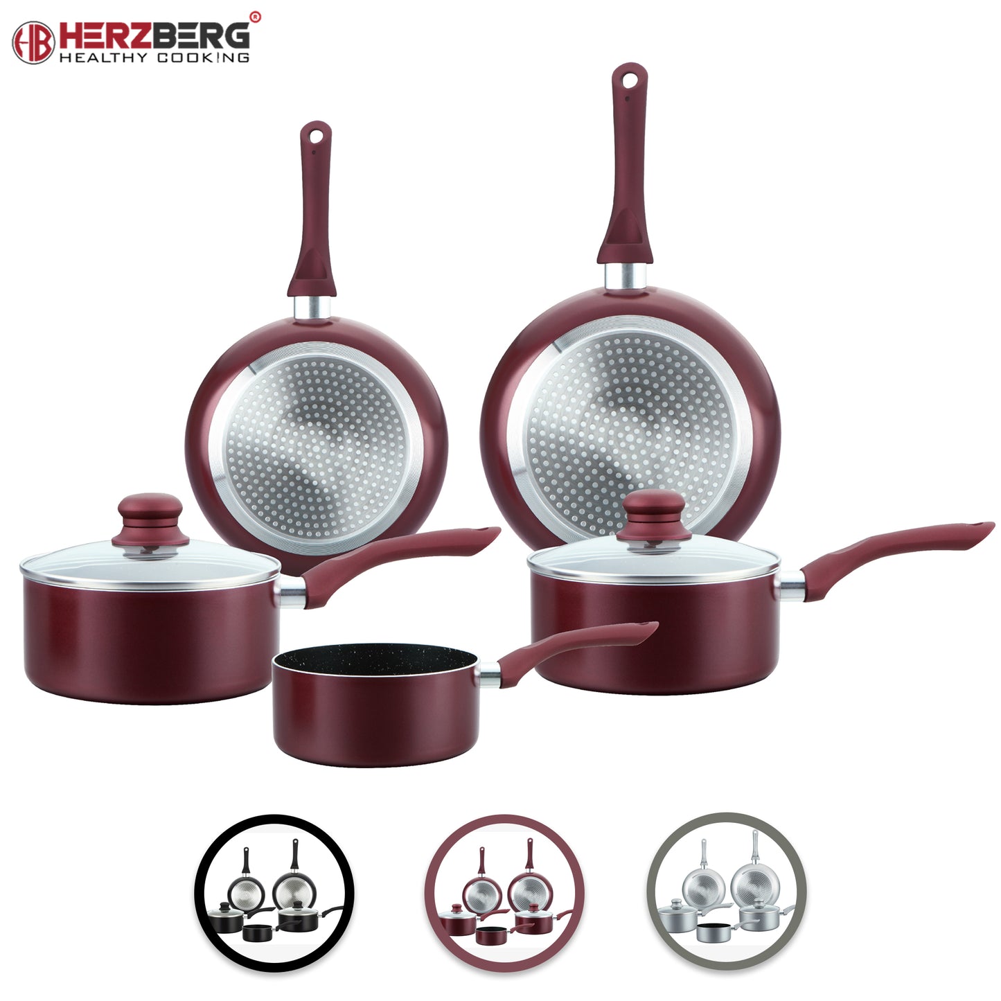 Herzberg 7 Pieces Non-Stick Stone Coated Cookware Set Silver