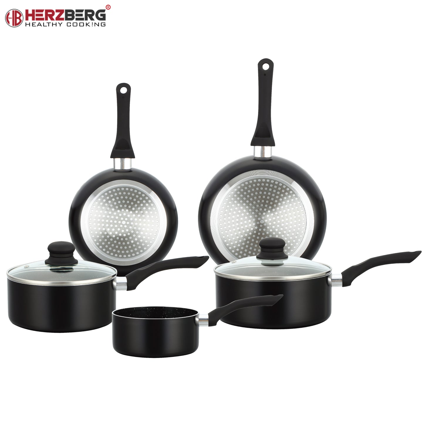 Herzberg 7 Pieces Non-Stick Stone Coated Cookware Set Silver