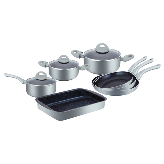 Herzberg 10 Pieces Marble Coated Cookware Set - Silver