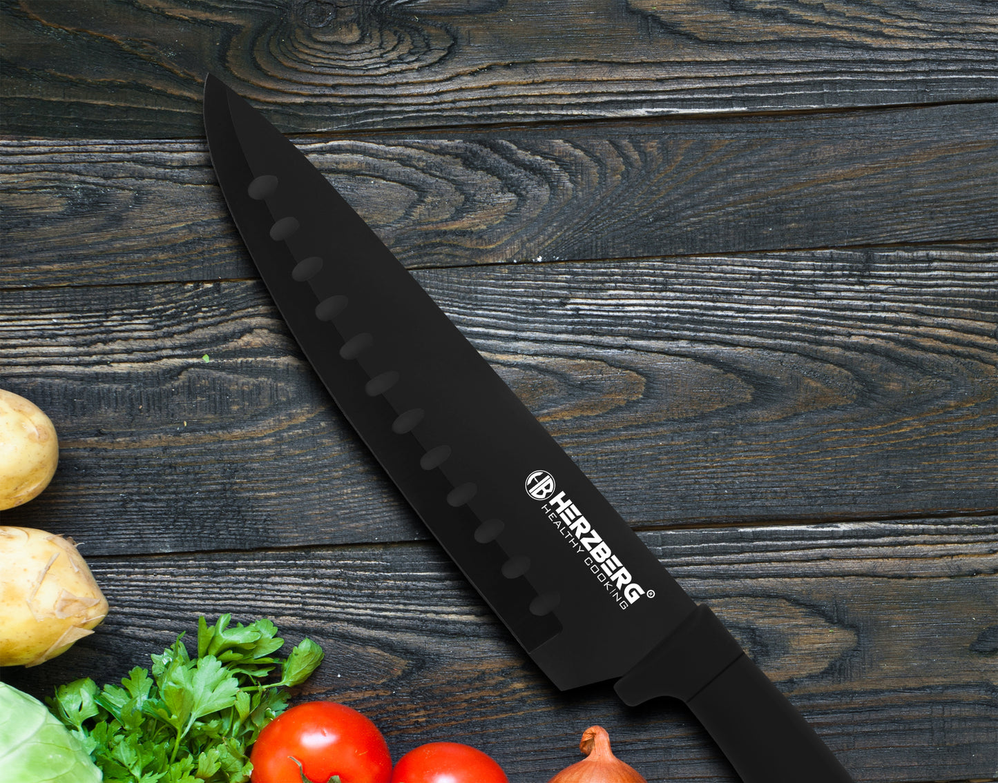 Herzberg 8-delade knivset med akrylstativ-svart