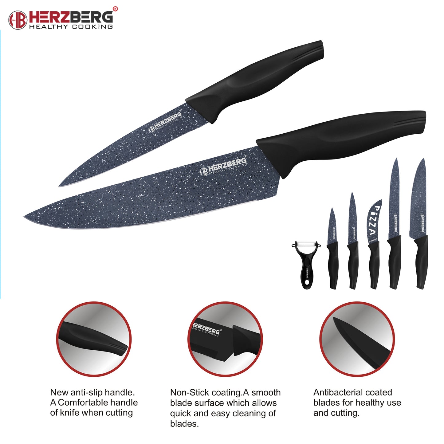Herzberg 5 Pieces Marble Coated Knife Set - Grey Marble