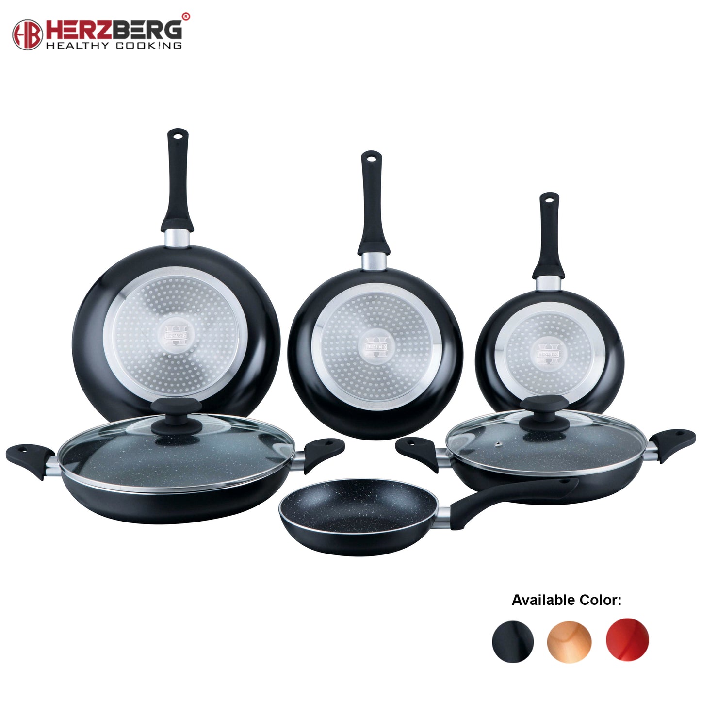 Herzberg 8 Pieces Marble Coated Frying Pan Set Black