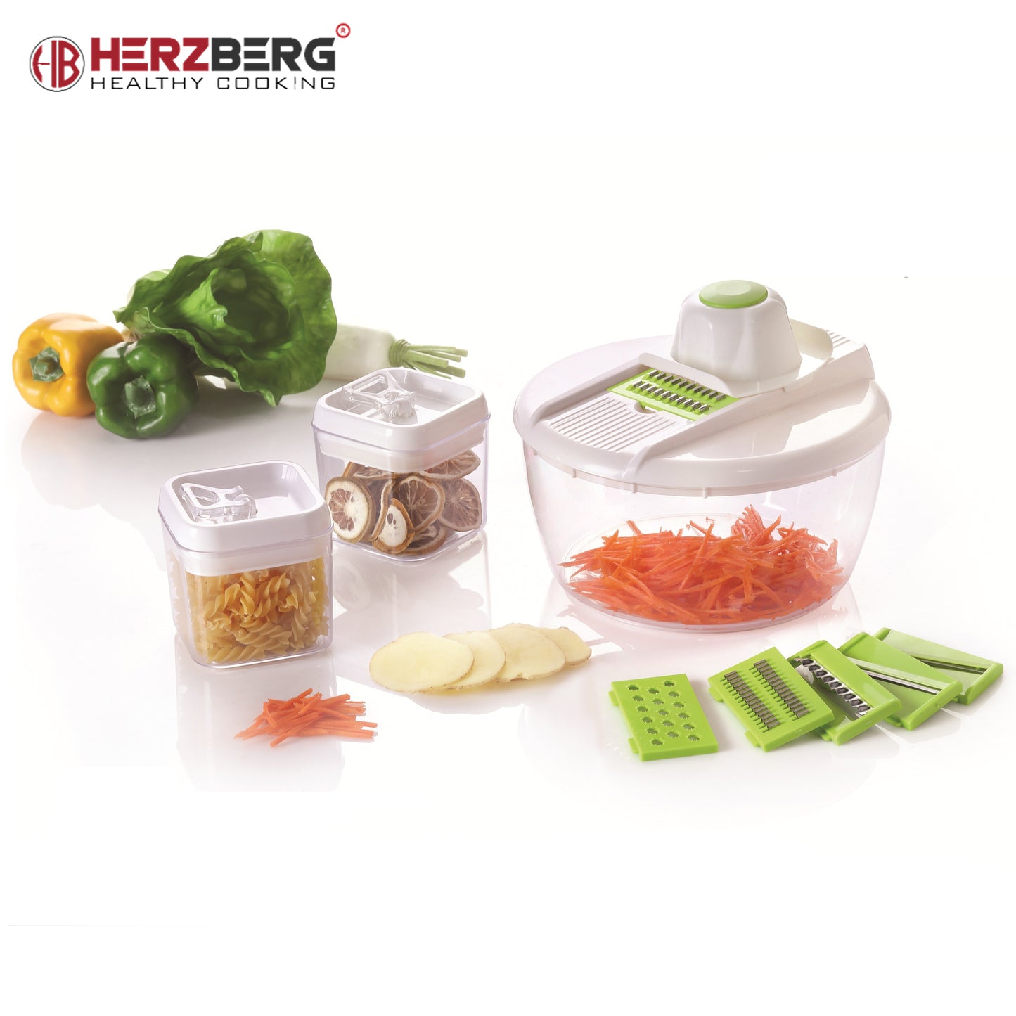 Herzberg HG-8032: Vegetable Slicer with Bowl and Storage Container Set
