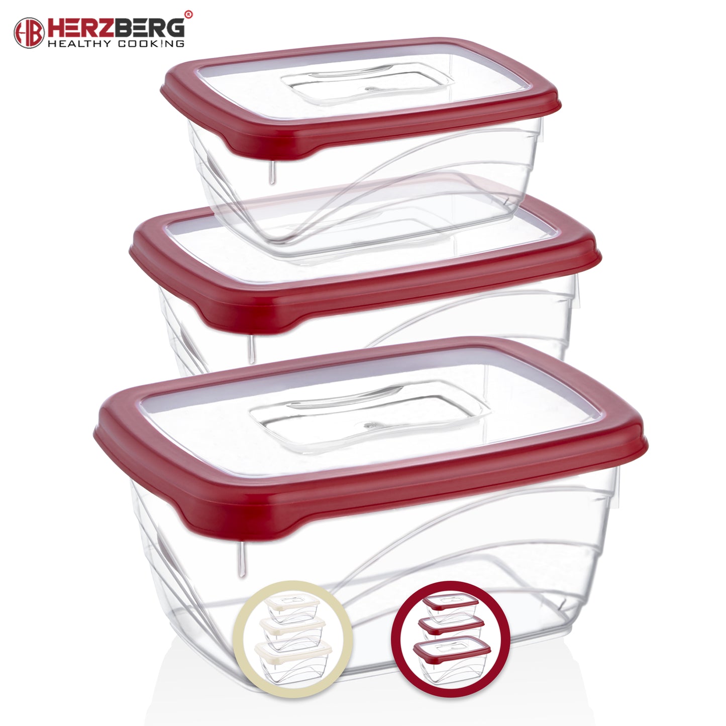 Herzberg 3 Pieces Extra Deep Bio Saver Box Set Red