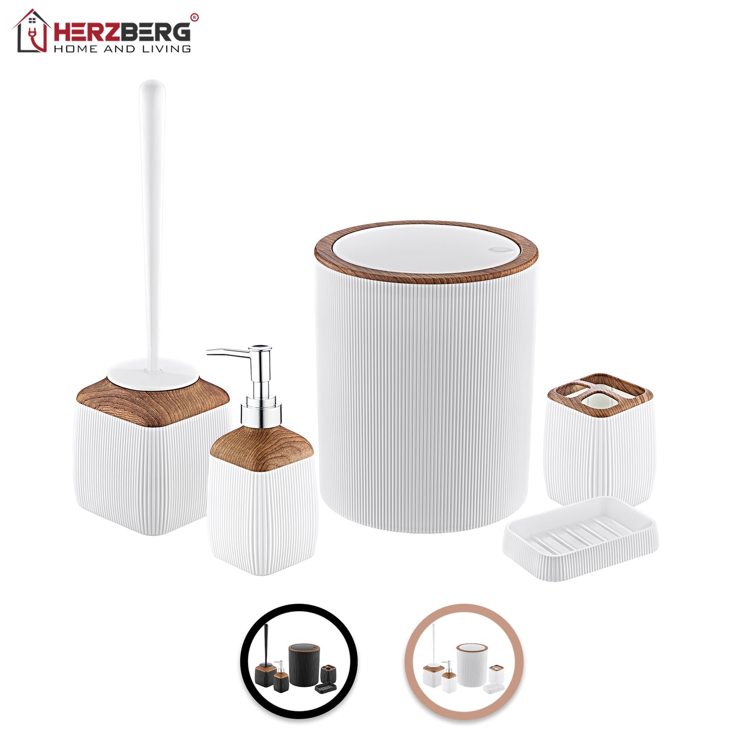 Herzberg HG-OKY5013: 5 delars badrumsset - Elegant och stilren träaccent