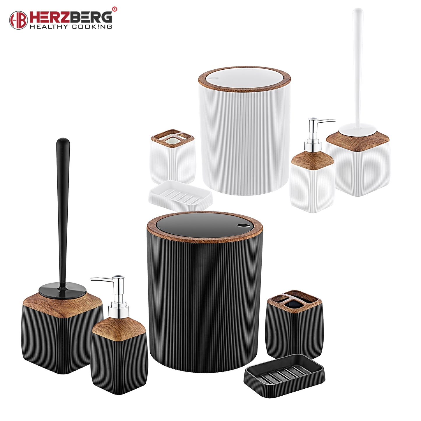 Herzberg HG-OKY5013: 5 delars badrumsset - Elegant och stilren träaccent
