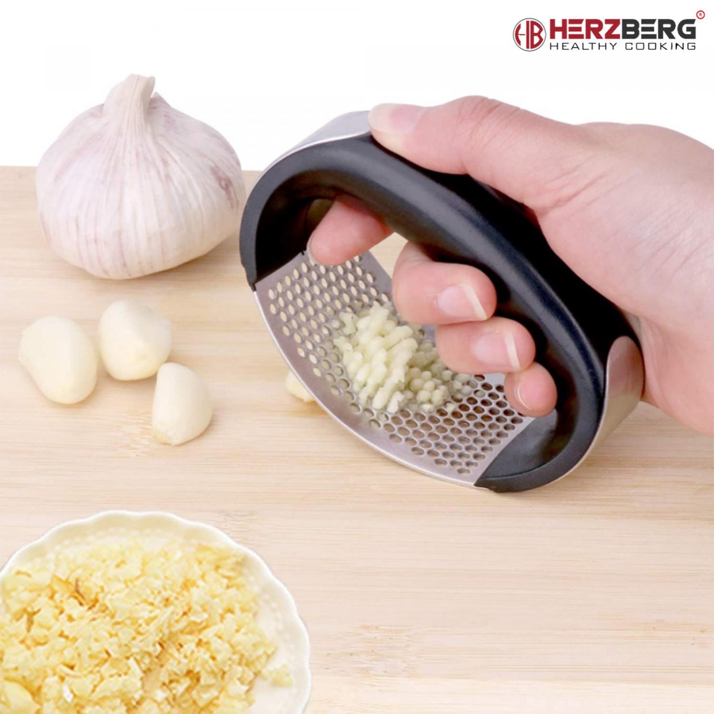 Herzberg 3 in 1 Garlic and Ginger High-Quality Press with Cleaning brush