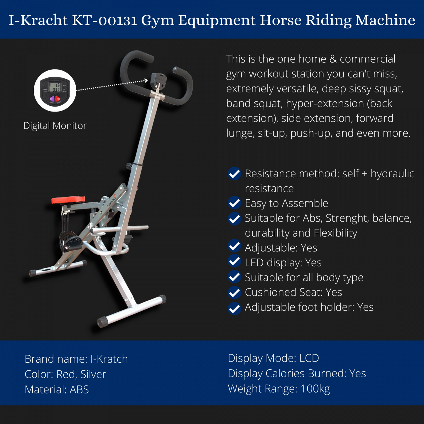 I-Kracht Total Fitness Crunch with Digital Monitor Silver