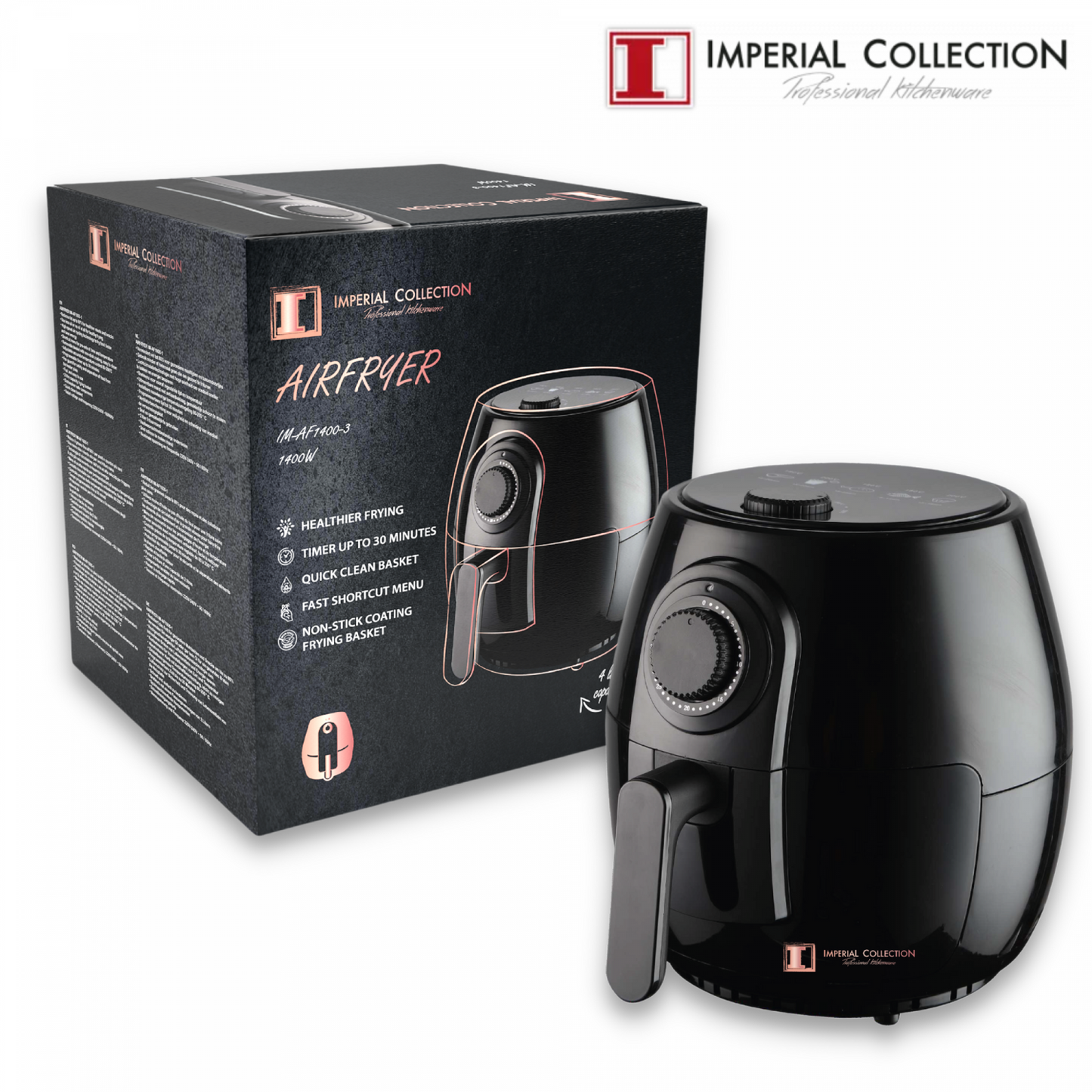 Imperial Collection 1400W Family Size Oilless Air Fryer with Fast Shortcut Menu