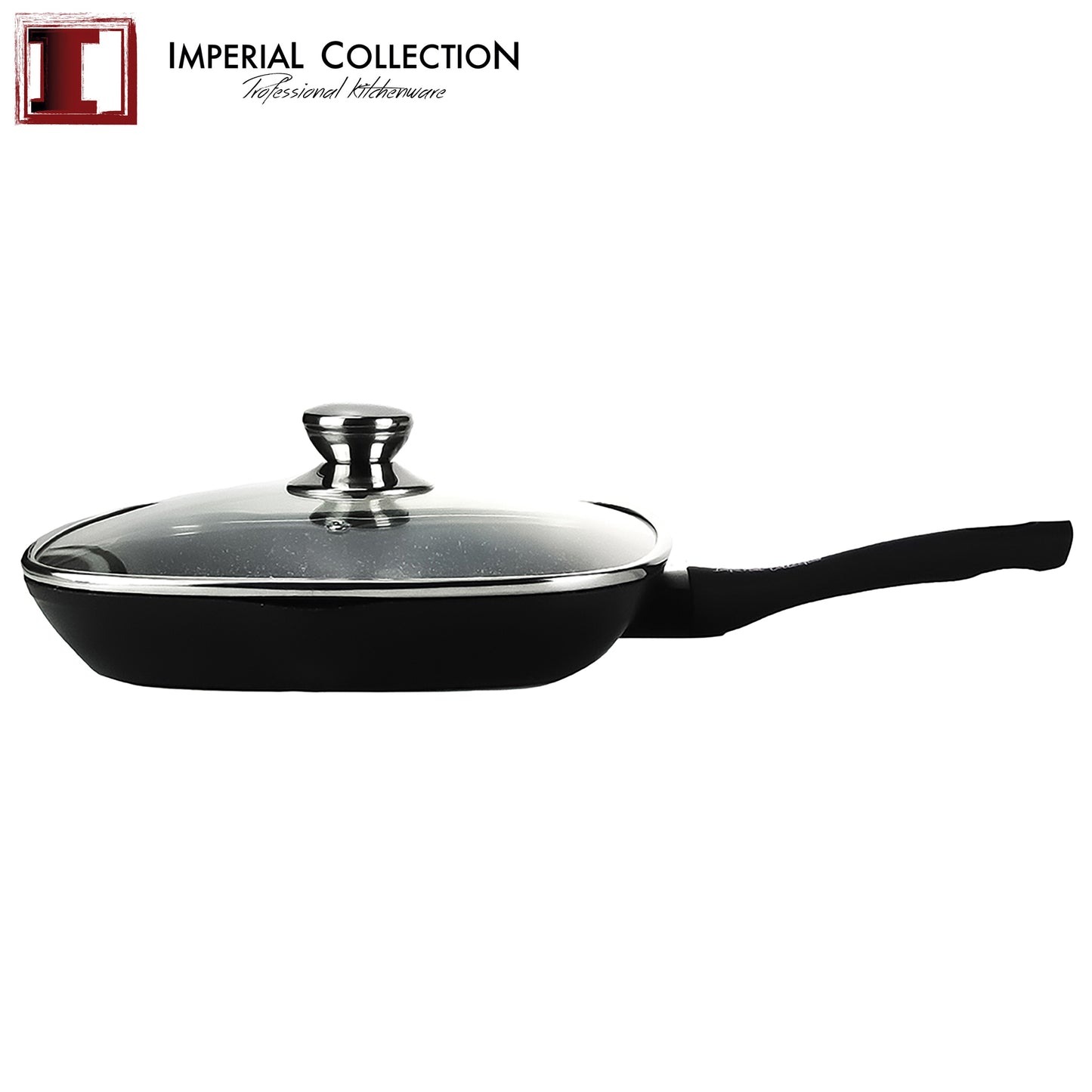 Imperial Collection 28cm Marble Coated Grill Pan with Lid