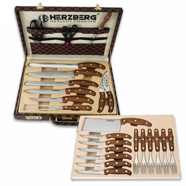 Herzberg HG-K25LB: 25 Pieces Knife and Cutlery Set with Attache Case