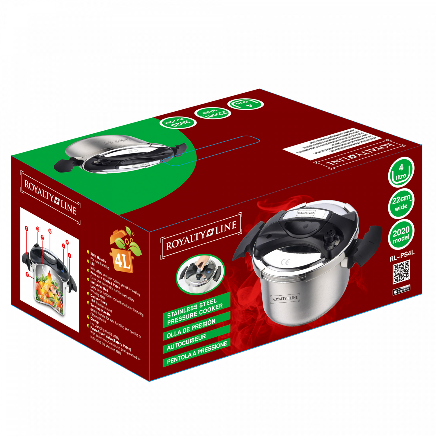 Royalty Line RL-PC4L: 4L Stainless Steel Pressure Cooker