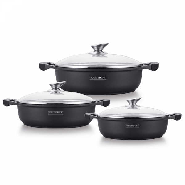 Royalty Line RL-BR1006M:6 Pieces Non-Stick Marble Coated Low Casserole Set