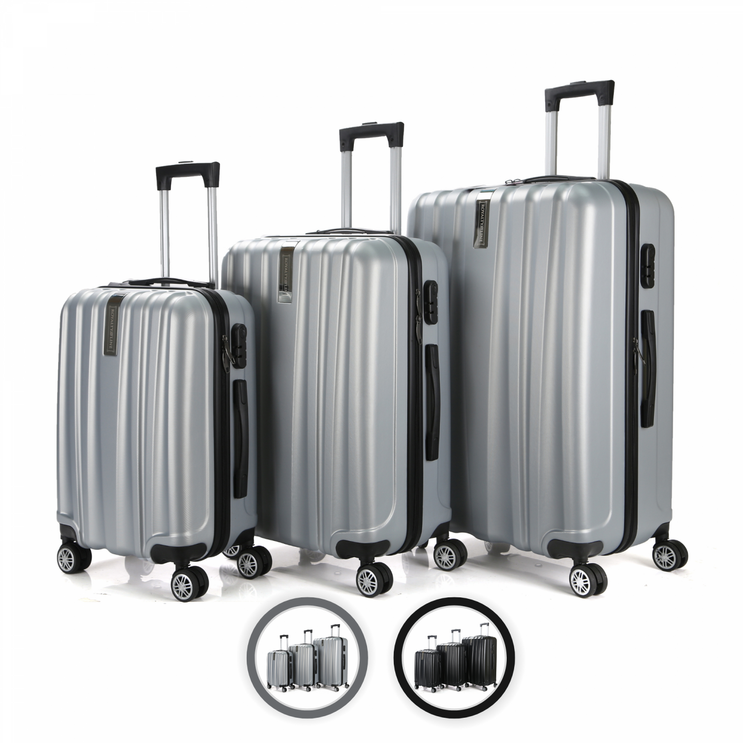 Royalty Line RL-LTS18706: Set of 3 Heavy-Duty Travel Suitcases Gray