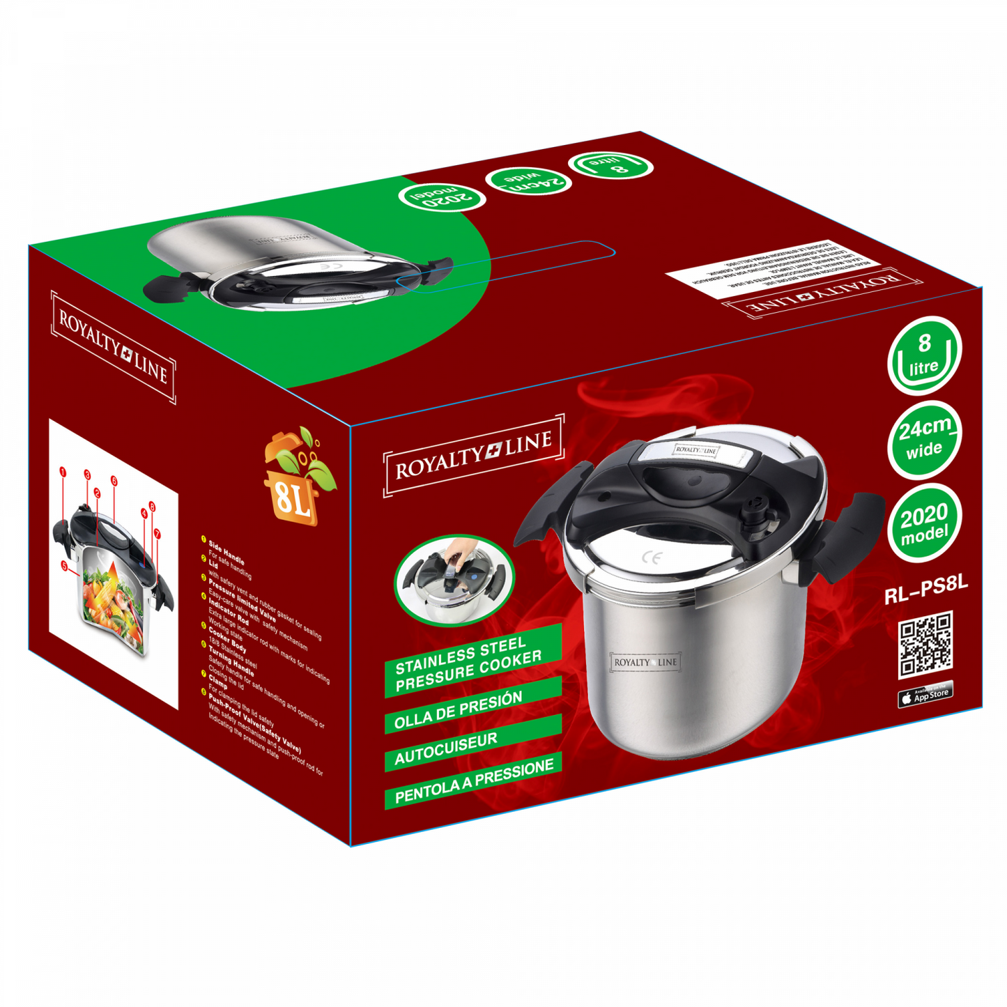 Royalty Line RL-PC8L: 8L Stainless Steel Pressure Cooker