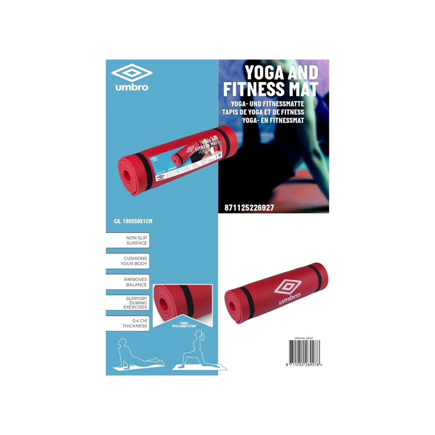 Umbro Fitness och Yogamatta 190x58x1cm (Röd)