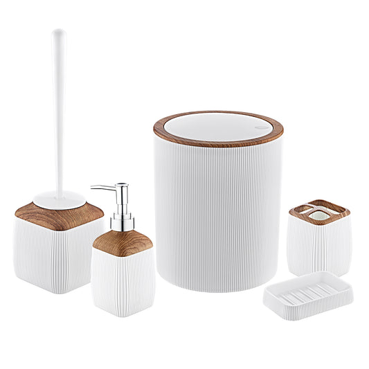 Herzberg HG-OKY5013: 5 Pieces Bathroom Set - Wood Accent White